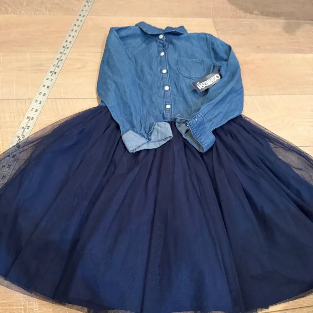OSHKOSH BGOSH GIRLS BLUE DENIM AND TULLE DRESS NEW SIZE 10